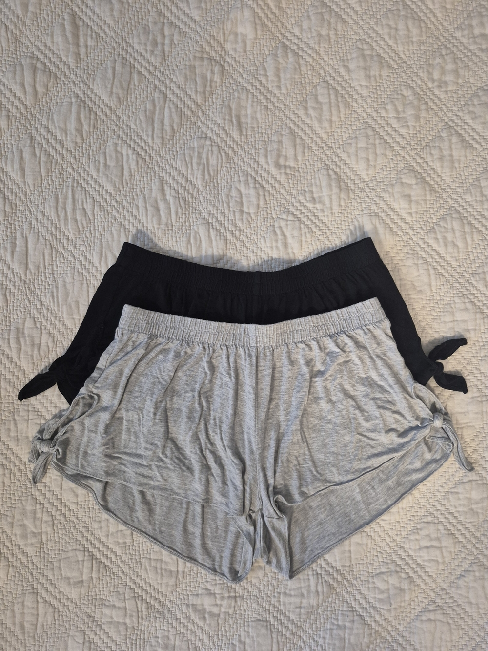 Aerie Black Gray Side Tie Lounge Sleep Shorts S 2pc Set